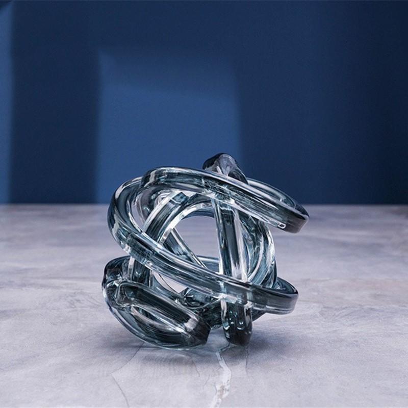 Unregelmäßiges Hanfseil Abstrakte Handwerks-Ornamente Transparente Glas-Knoten-Statue Raum-Ästhetik Dekor Kunstwerk Skulptur