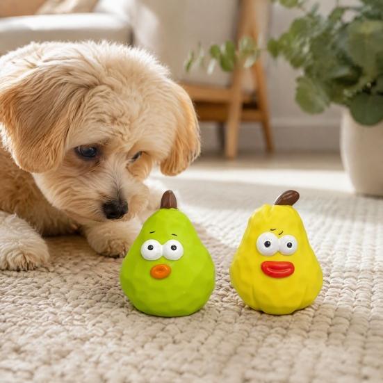 Boredom Relief Pet Toy Squeaky Pear Dog Toy, Latex Chew Anxiety Interactive Fetch Teeth Cleaning for Aggressive Chewers Durable Teething