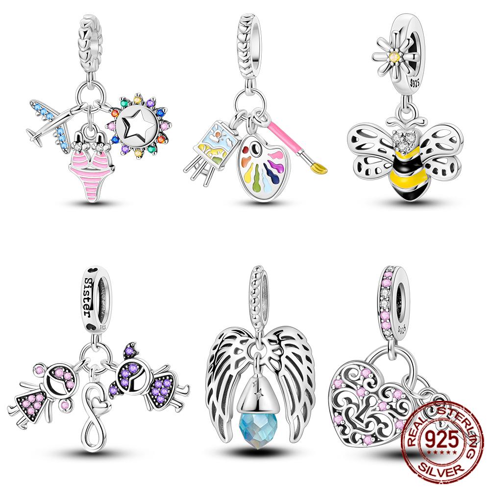 copper Charm Bead Charms Love Bees Butterfly Pink Gemstone Bead Charms Compatible With Authentic Bracelets Do It Yourself Women Fine Jewellery Gift