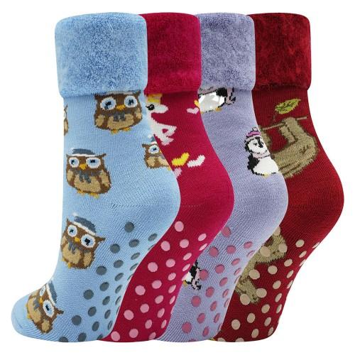 Soxy Womens/Ladies Animals Fleece Lined Thermal Socks (Pack of 4)