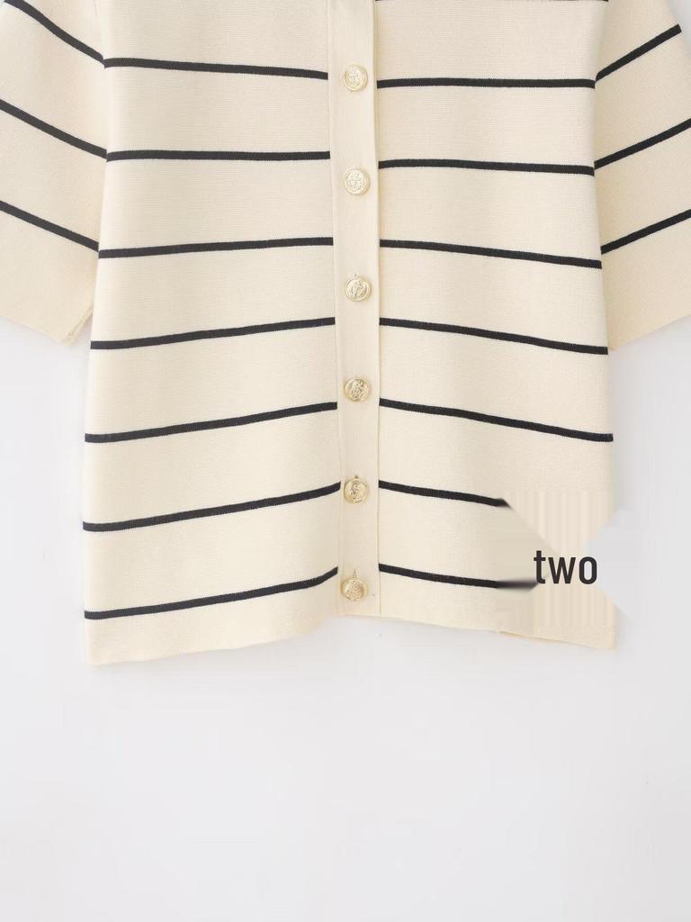 European Style Striped Knitwear for Women - Spring 2026, Short Sleeves
