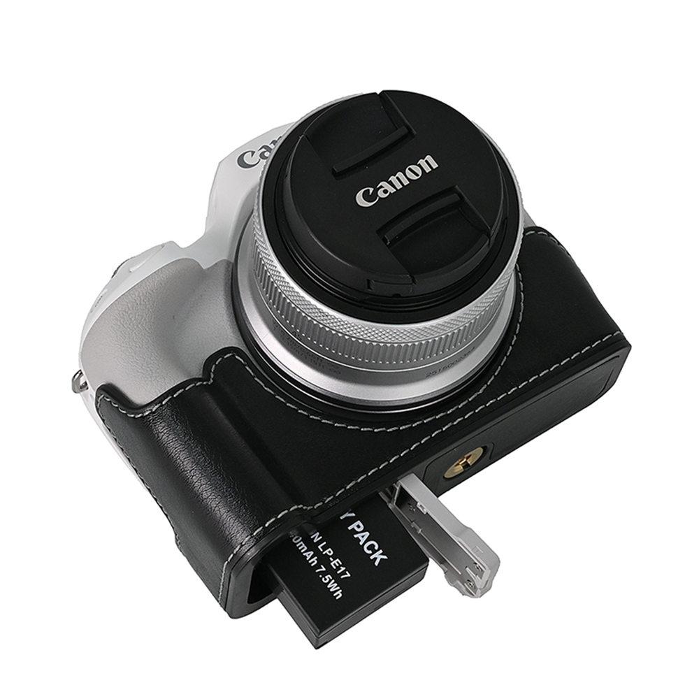 Camera Bag PU Leather Half Body Case for Canon EOS R50 R10 200D 200DII Battery Opening Bottom Cover