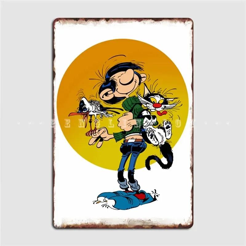 Gaston Lagaffe Poster Retro Metal Posters Sign Garage Club Indoor Wall Room Decoration Home Decor