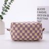 Checkerboard Colorblock Lightweight Crossbody Makeup Bag - Large Capacity Trendy Plaid Cosmetic Storage