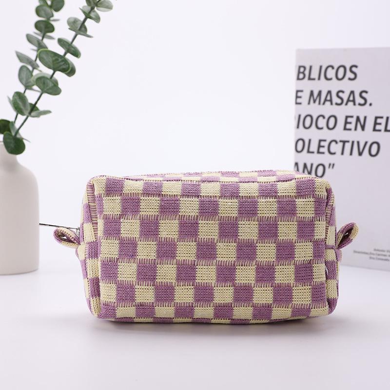 

Checkerboard Colorblock Lightweight Crossbody Makeup Bag - Large Capacity Trendy Plaid Cosmetic Storage