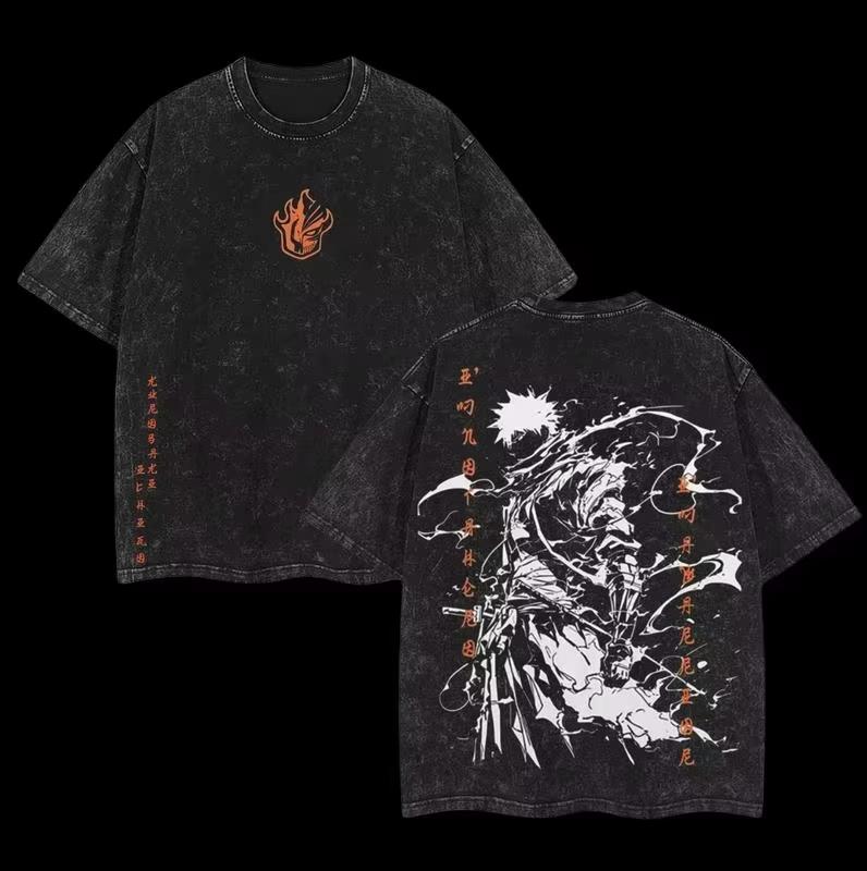 2026 Classic Hot-blooded Anime BLEACH Graphic Print T-Shirt Men Women Retro Washed Cotton Harajuku Fashion Oversized Summer New Tee Short Sleeve Top
