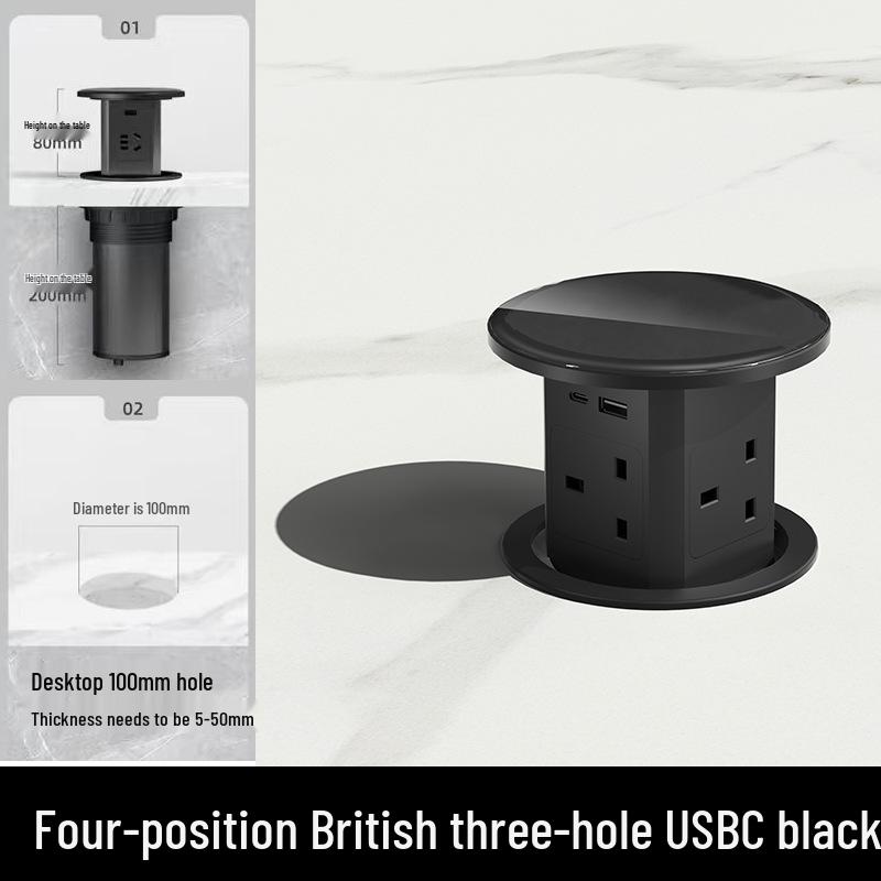 Priză verticală de alimentare wireless USB cu prize multiple, standarde SUA/Marea Britanie și suport Type-C