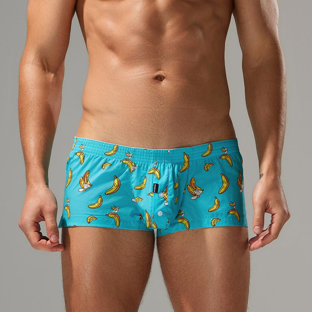 Calções de Cartoon Masculinos de Cintura Baixa Algodão Respirável Calças de Pijama para Casa Calções Finos Confortáveis Justos
