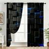 2PC Black Blue Neon Cube Sheer Curtains - Futuristic Tech-Style Print Window Drapes for Living Room Bedroom Decor