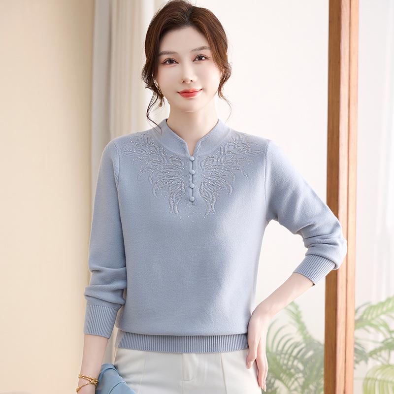 

Elegant Winter Knitwear for Middle-Aged & Elderly Women - Velvet Lined Base Layer Sweater XL (suitable for 120-130 lbs) синий