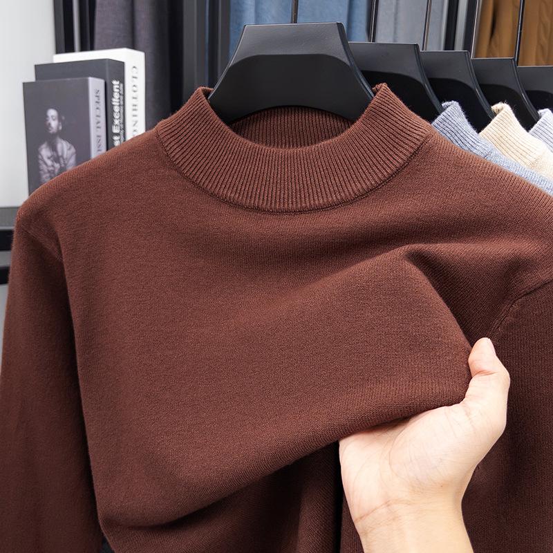 Men's Half-High Collar Wool Sweater - Warm, Versatile, Solid Color for Autumn/Winter