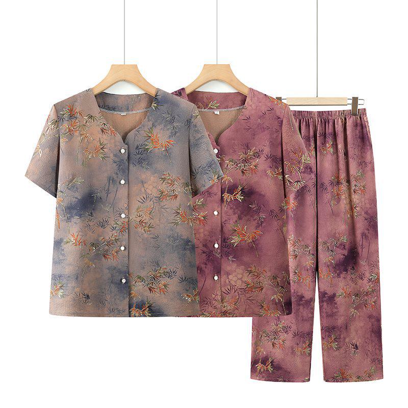 Elderly Women's Round-Neck Short-Sleeve Two-Piece Summer Set