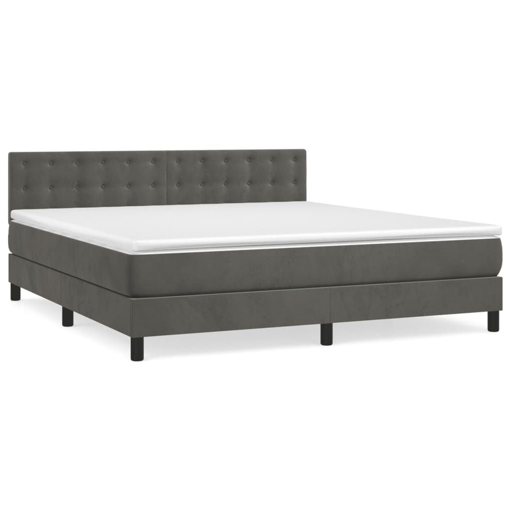 Box Spring Bed with Mattress Dark Gray 160x200 cm Velvet