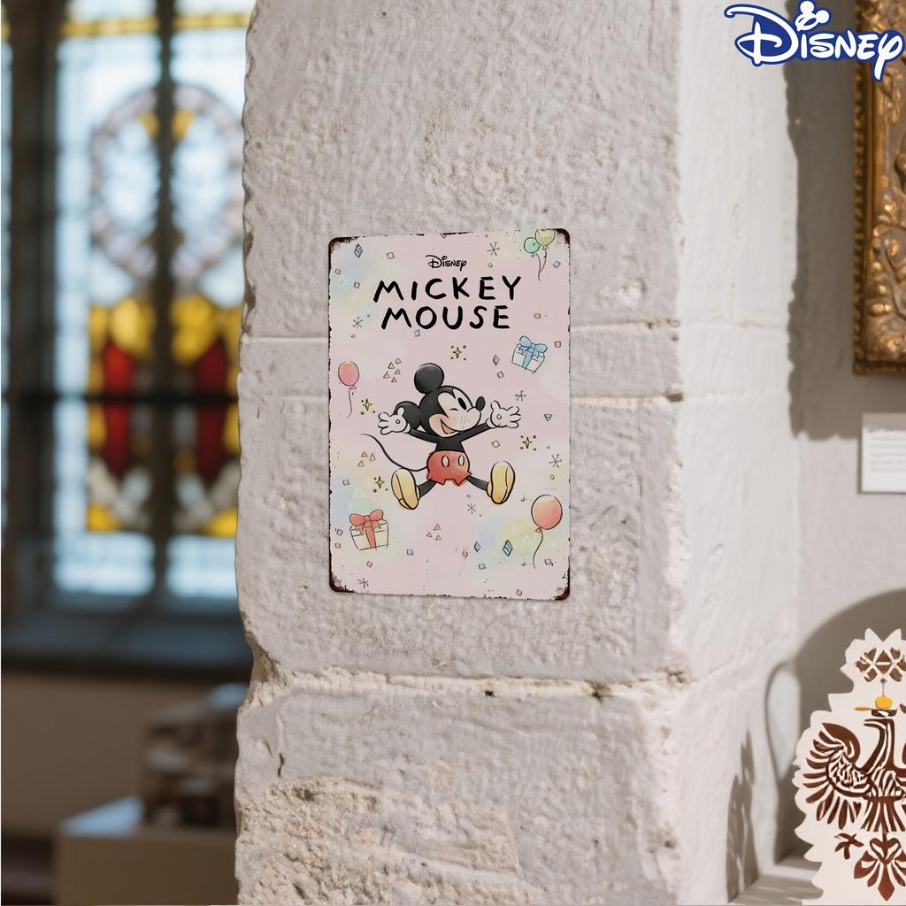 1pc Disney Vintage Mickey Mouse Metal Tin Sign - 20.32x30.48 Cm Retro Celebration Theme Wall Art with Balloons & Confetti, Durab