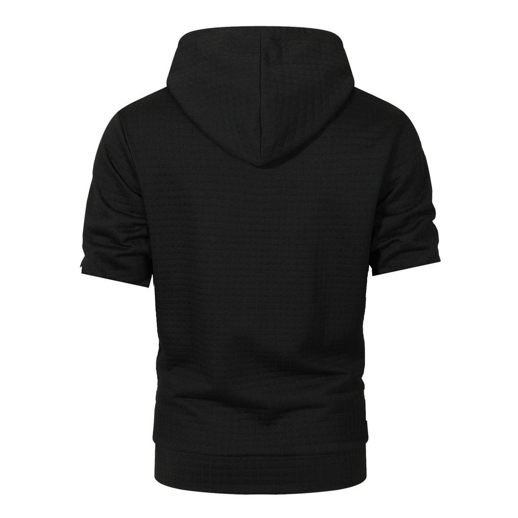 Men's Summer Hooded Short Sleeve T-Shirt Casual Hooded Drawstring T-Shirt
