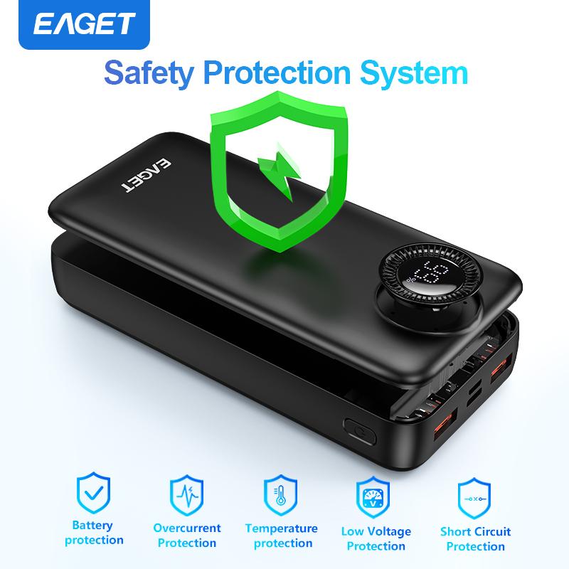EAGET 20000mAh Powerbank PD 22.5W Superrask Lading Powerbank med LED Batteridisplay for iPhone 14-17 Android/Samsung/Nettbrett
