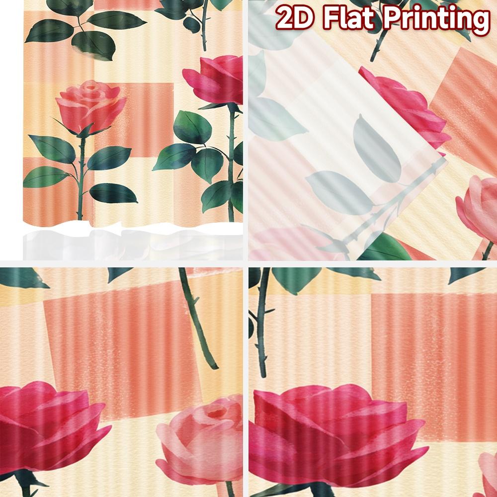 2D FLAT PRINTING 2pcs Curtains (Without Rod) Floral Pink Rose Design Saint Patrick Is Day Festival Creative Curtains Versatile