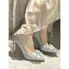 Silver Rhinestone Crystal Shoes Wedding Shoes Bridesmaid High Heels Stiletto Pointed Head Temperament Fairy Bow Single Shoes