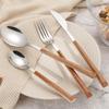 Glossy Silver Wooden Western Food Knife Fork Teaspoon Cutleries 304 Stainless Steel Dinnerware Sets 4Pcs