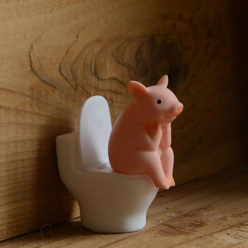 Cartoon Pig Desktop Ornaments Pig Sitting On Toilet Piggy Figurine Miniature Animal Creative Toy Kids Gift Desktop Decoration