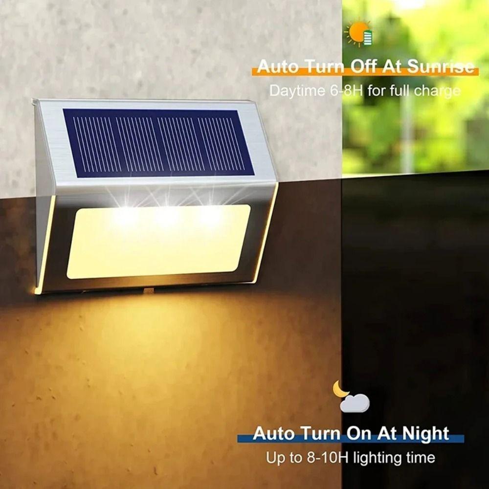 2Pcs White/Warm Light Stainless Steel Stair Lamp Energy Saving Solar Deck Lights  Fence Wall