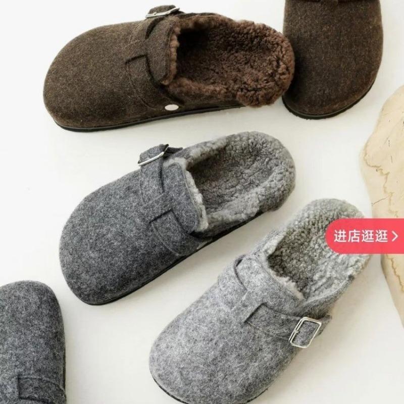 Winter Low Heel Modern Slippers Pull on Solid 2024 High Quality Women's Shoes Shallow Novelty Outside Cow Suede Women's Slippers