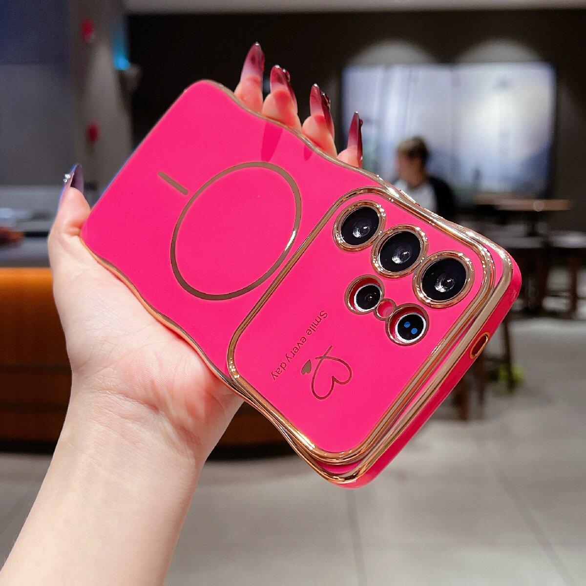 

Чехол для Samsung Galaxy S25 S24 S23 S22 Ultra Plus S24FE S25Edge Волнистый в форме сердца Magsafe Магнитная беспроводная зарядка Мягкая обложка For Samsung S25 красный