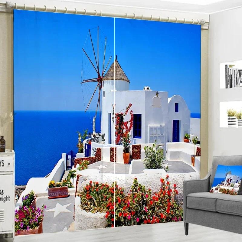 Exquisite Sea View Pictures Window Curtains Natural Seascape Pattern Curtains For Living Room Bedroom Door Home New Pattern 2pcs