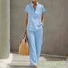 HNXC Women's Fashion POLO Neck Casual Short Sleeve Pants Suits Classic Exquisite