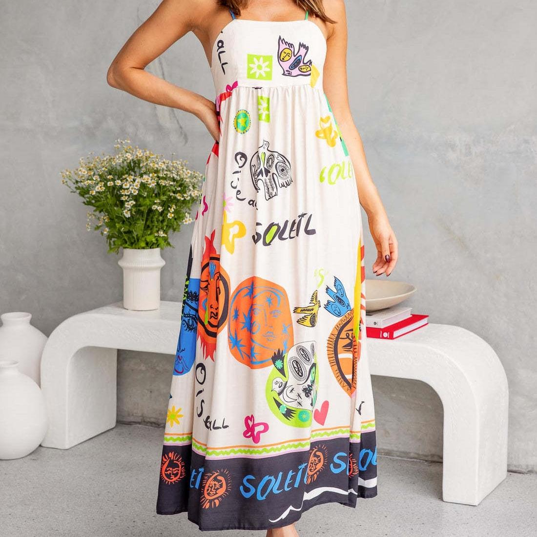 

GMXIA Сексуальное женское платье без рукавов с бретельками и принтом на шее XL