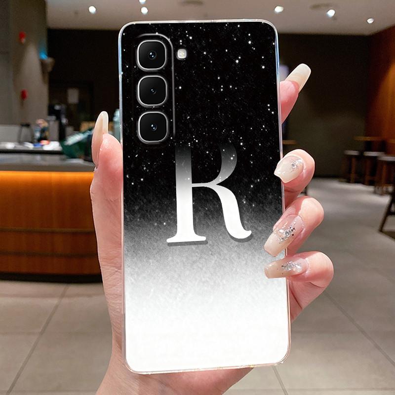 Phone Case For Infinix Hot 70 Jelly Clear TPU Anti-scratch Soft Casing Fashion A to Z Lucky Letter Flower Pattern Couple Shell