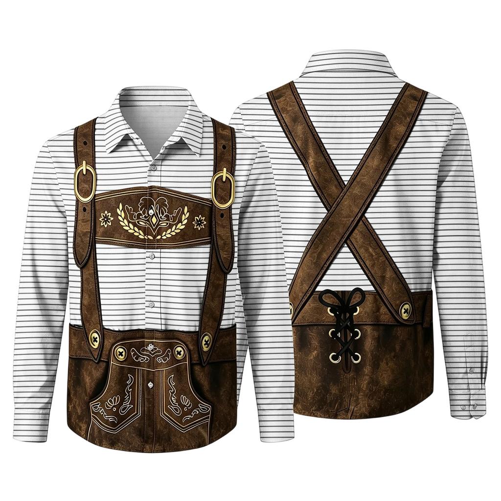 Camicia da Uomo a Maniche Lunghe Vestibilità Larga Stampa 3D Stile Oktoberfest Camicia con Bottoni Casual Vintage Traspirante per Lavoro all'Aperto e Festa