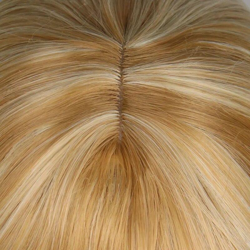 Parrucca sintetica lunga ondulata bionda mista per donna, resistente al calore, con capelli naturali