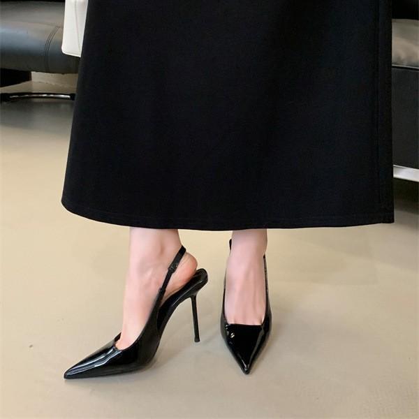 2025 new summer bag head high-heeled women's shoes pointed thin heel French temperament with skirt rear empty sandals