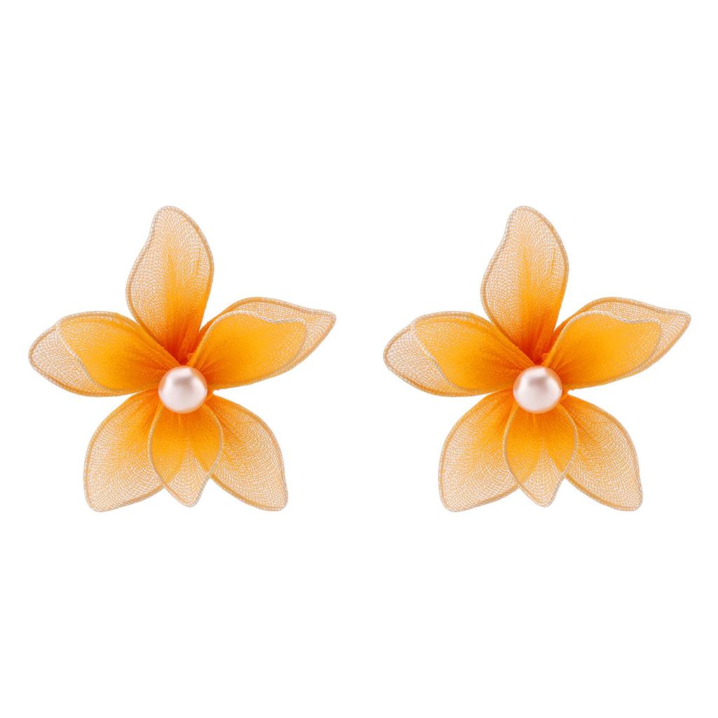 Summer Casual Vacation Sweet Double Layer Mesh 3D Flower Stud Earrings Fresh All Match Women Ear Jewelry Fashion New