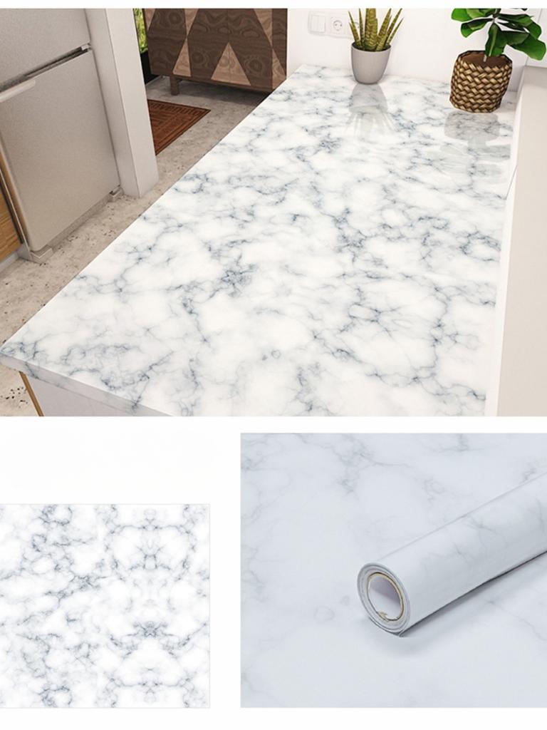 Marmor Kök Oljetät filmspis Vattentät Fuktsäker självhäftande tapet Bänkskåp Renovering Kakeldekal
