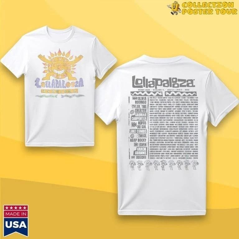 

Lollapalooza 2025 Sunburst Lineup T-Shirt, Music Festival Concert Tee for Fans M