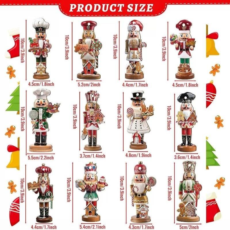 12/24/36Pcs Christmas Nutcracker Ornaments Flat Wooden Puppet Hanging Decor For Christmas Tree Window Stair Home Party Decor