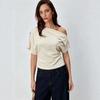 Women's off-shoulder slanted shoulder top waist and thin short sleeves gentle style temperament niche design T-shirt