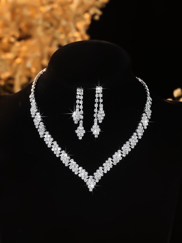 Elegant Rhinestone Zirconia Necklace & Jewelry Set for Bridal & Evening Wear