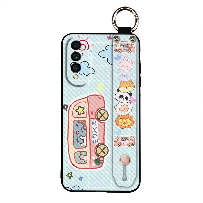 Protective Lanyard Phone Case For Wiko T50 Shockproof Soft Case Kickstand Wrist Strap Fashion Design Cute Anti-knock