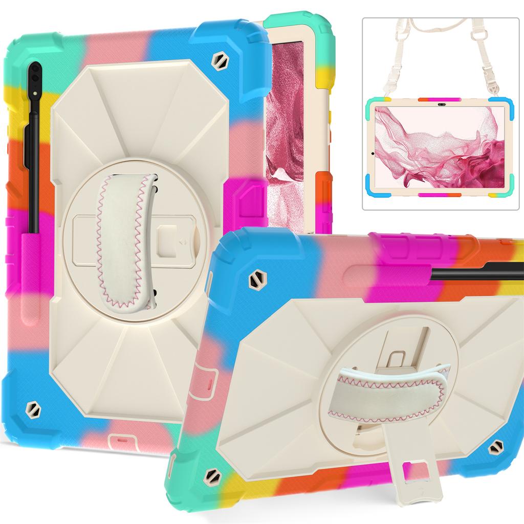 For Samsung Galaxy Tab S7/ Tab S8/ Tab S7 FE/ Tab S7+/ Tab S8+ Built-In Apple Pencil Groove Shoulder Strap Design 360° Rotating Grip Shockproof Case