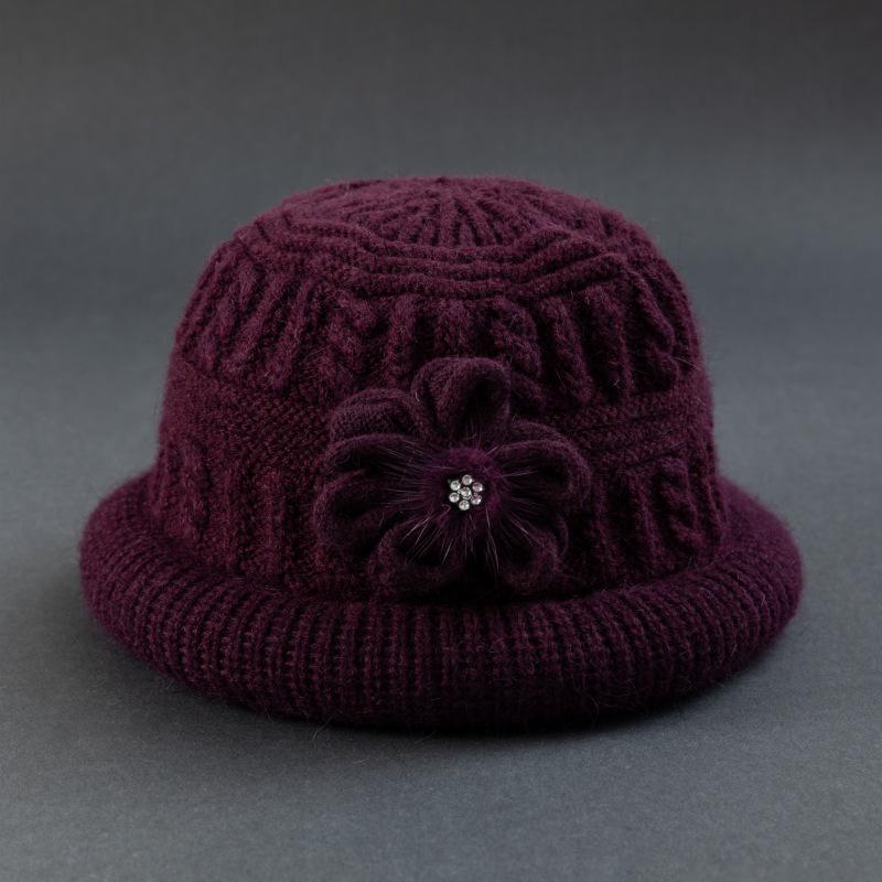 Thickened Woolen Fisherman Hat for Middle-Aged & Elderly Women - Warm, Velvet-Lined, Knitted Hat for Autumn & Winter