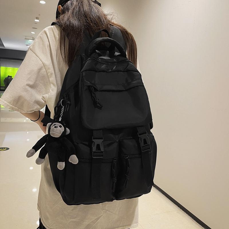 Trendy And Cool Pure Black Schoolbag, Multi-Bag And Large-Capacity Casual Backpack, Fashionable Junior High School Male And Female Students Backpack.