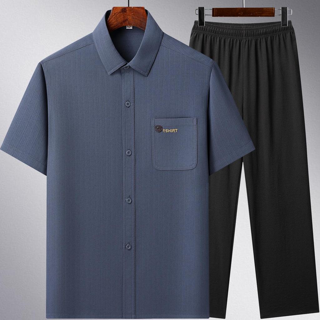 Herren Eisseide Sommer Kurzarmhemd Set für Mittelalte und Ältere