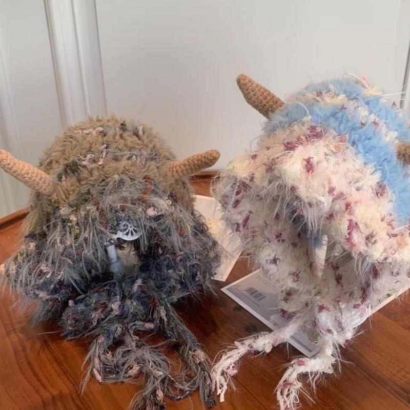 Lovely Horned Knitted Hat Soft Plush Monsters Hat Cold Weather Comfortable Hat for Winter Warmth and Ear Protecting