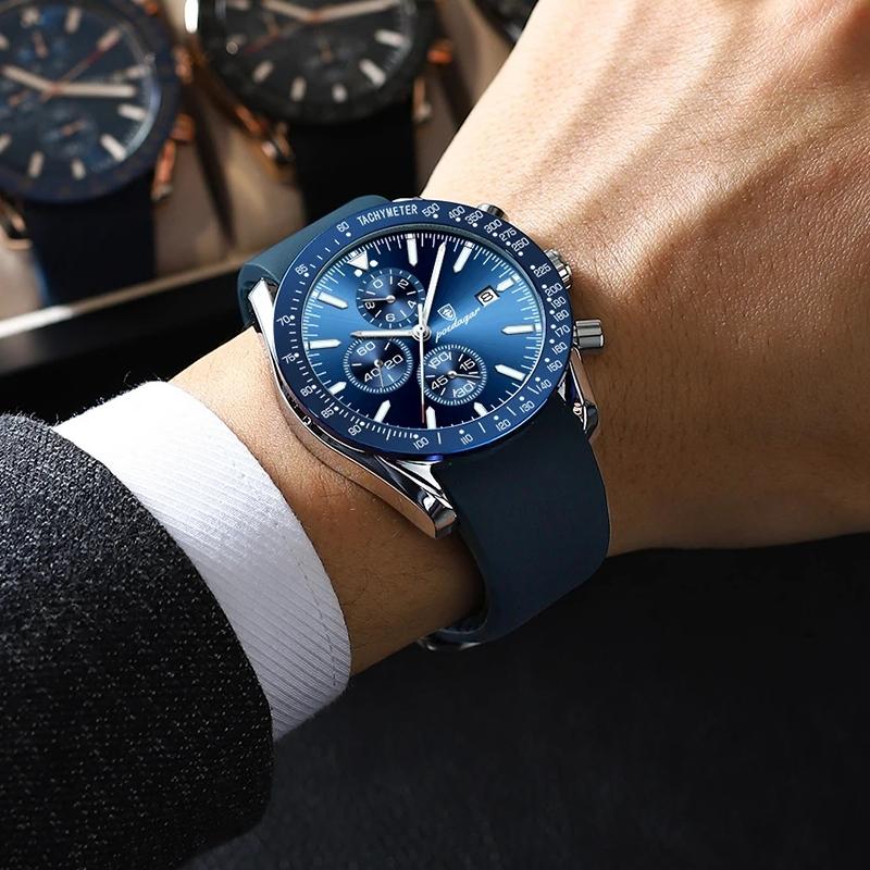 POEDAGAR Męski zegarek sportowy z chronografem silikonowym kwarcowym zegarkiem Top Brand Luxury wodoodporny zegarek męski z datownikiem świecącym