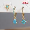 3PCS Stainless Steel Cubic Zirconia Water Drop Hoop Earrings Set For Women Simple Huggies Blue Star Cartilage Piercing Jewelry