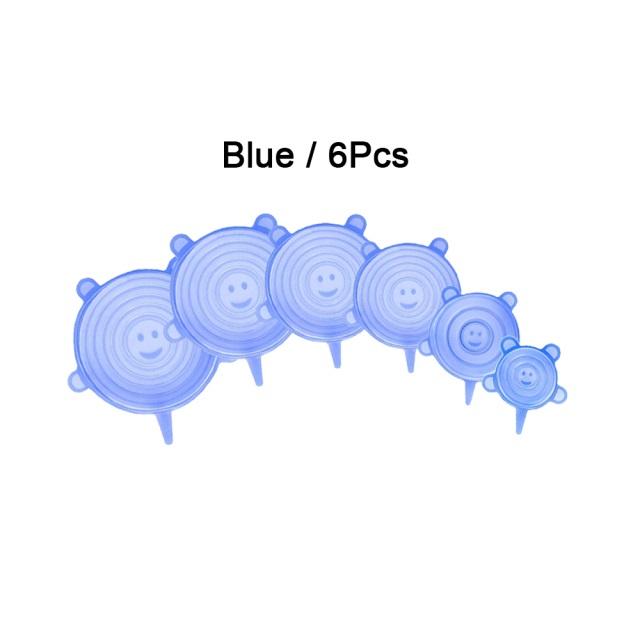 

6 шт. универсальные силиконовые крышки, пищевая силиконовая крышка для кухонной посуды, чаша для микроволновой печи, растягивающиеся крышки, пищевая пленка, пробка для чаши синий
