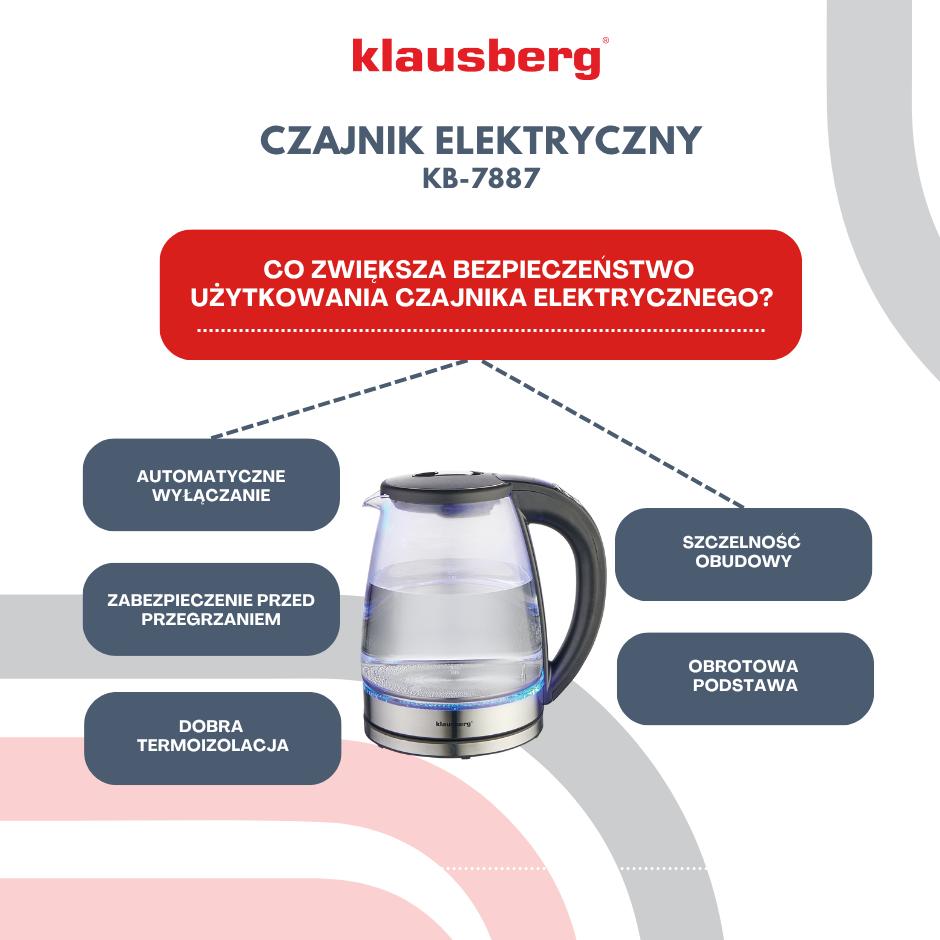 Czajnik elektryczny z regulacją temperatury szklany 1.8L KLAUSBERG KB-7887